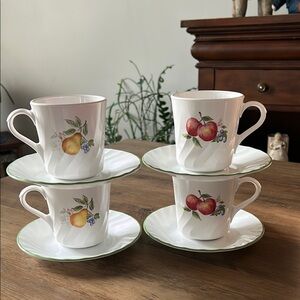 Set of 4 Corelle Corning Ware CHUTNEY Fruits Cup and Saucer Set